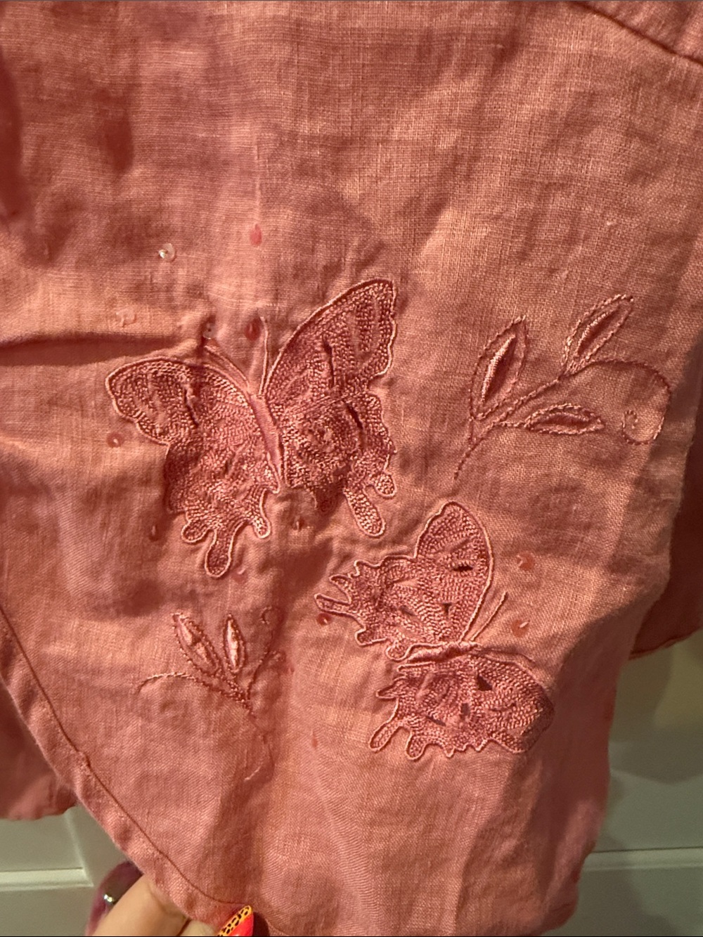 Carole Little Pink Linen Tie-Front Blouse large - Picture 2 of 4
